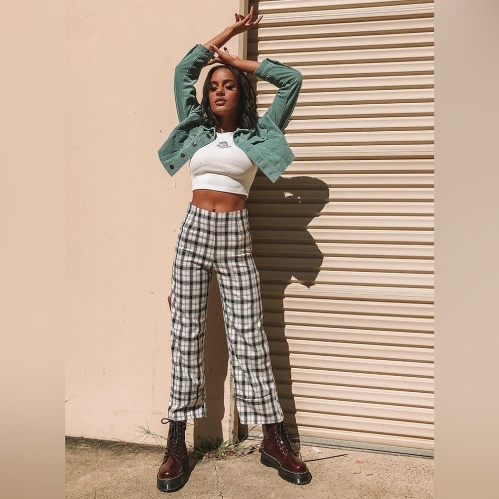 Princess Polly Euros Black and White Plaid Wide Leg Trouser Pants
